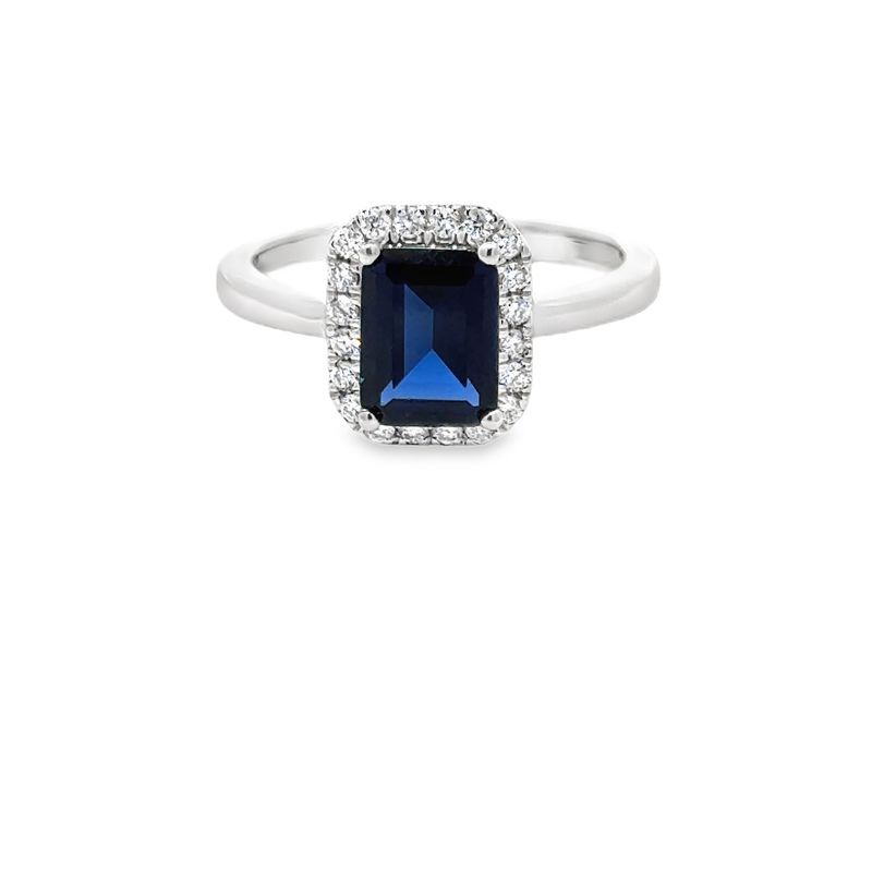 10K WG 0.20ctw Lab Diamond Blue Sapphire Ring