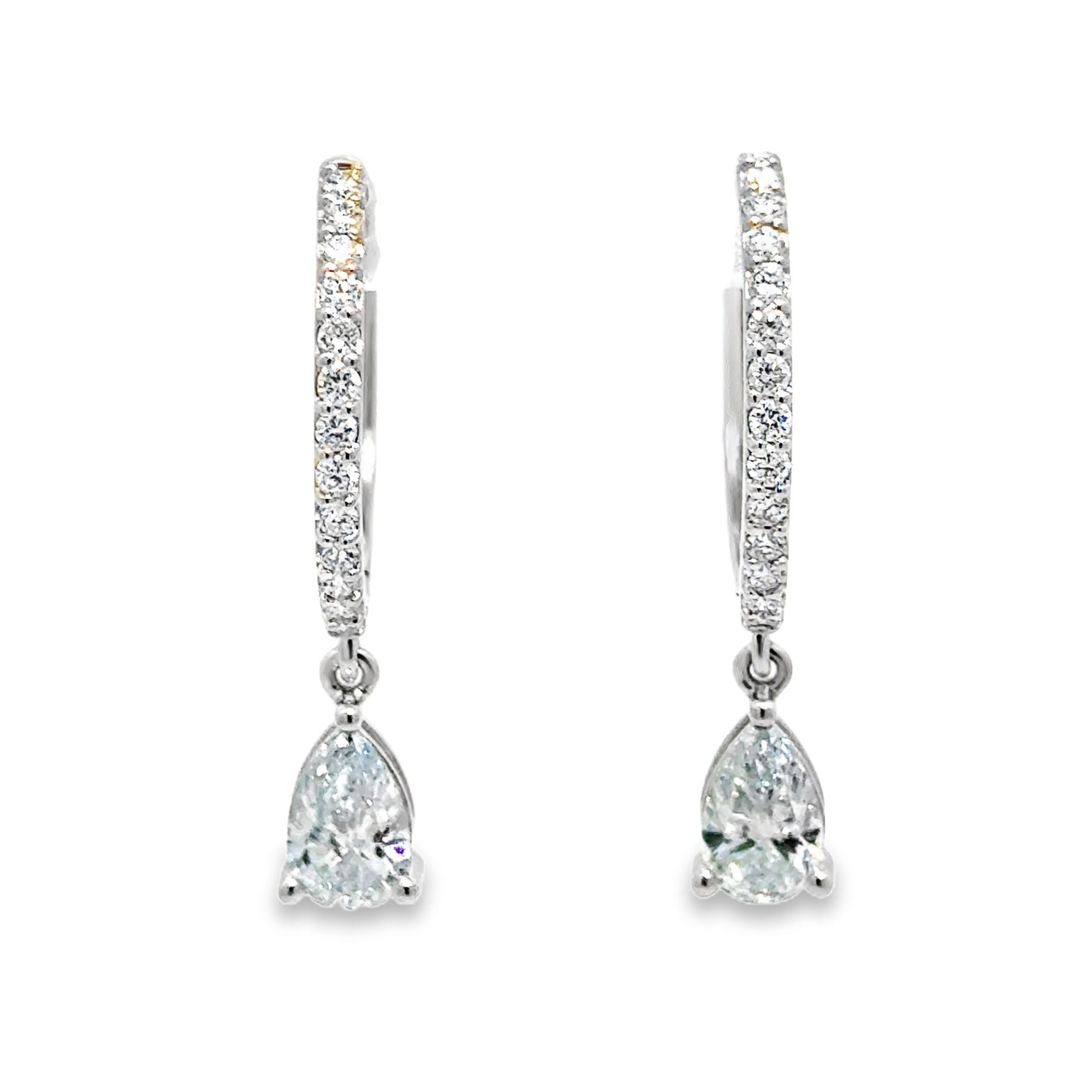 10k WG 2.00ctw Lab Diamond Hoop Dangle Earrings