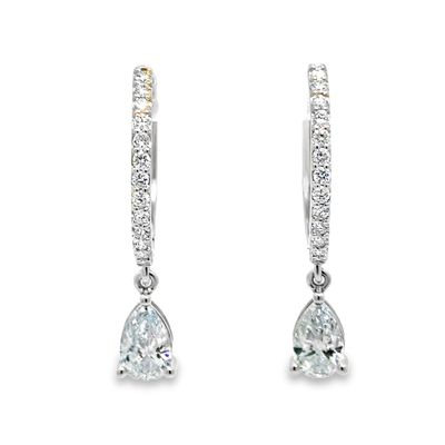 10k WG 2.00ctw Lab Diamond Hoop Dangle Earrings