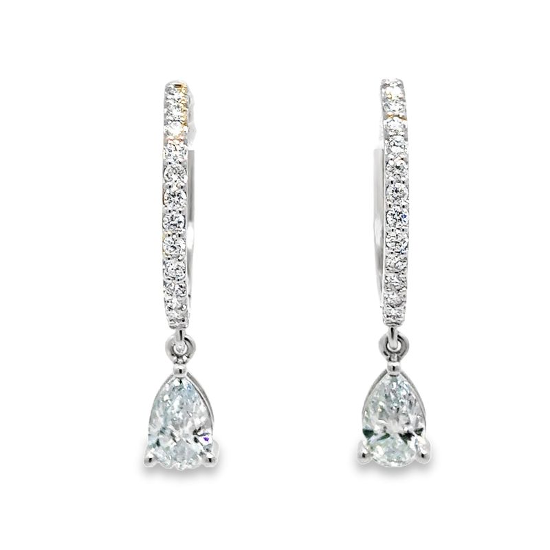 10k WG 2.00ctw Lab Diamond Hoop Dangle Earrings