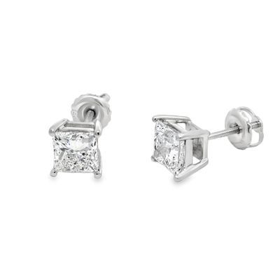 14k 2.00ct Lab Diamond Princess Cut Stud Earrings