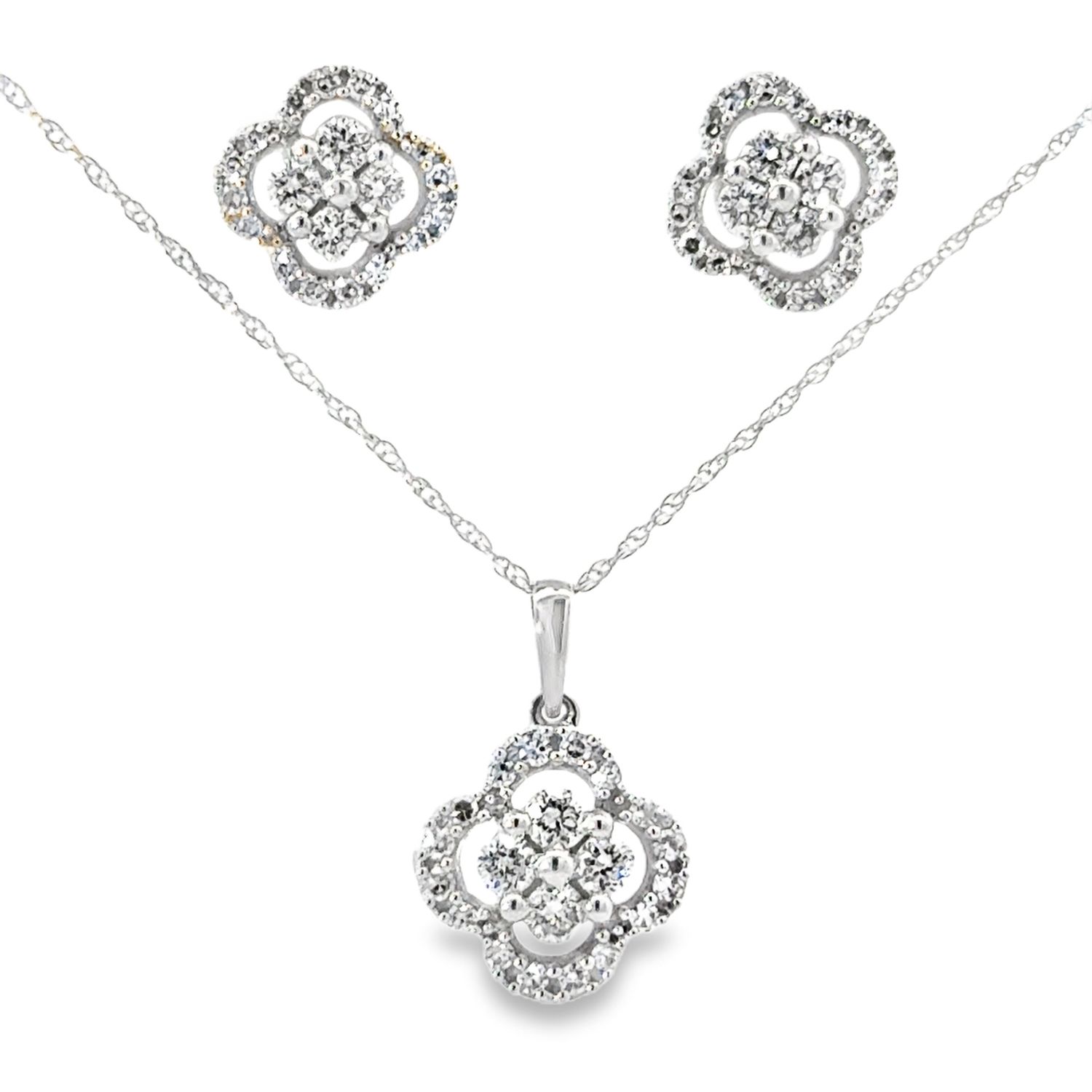 10k WG 0.75ctw Lab Diamond Earring & Necklace Set