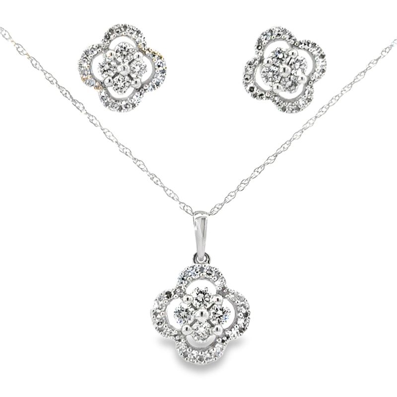 10k WG 0.75ctw Lab Diamond Earring & Necklace Set