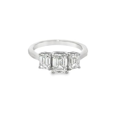 14K WG 2.00ctw Lab Diamond Emerald Cut 3 Stone Ring