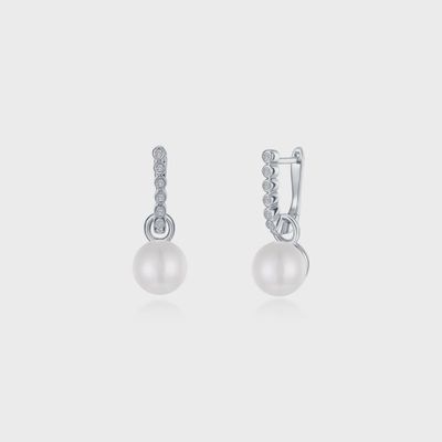 SS Cultured Freshwater Pearl Charm Huggie Earrings