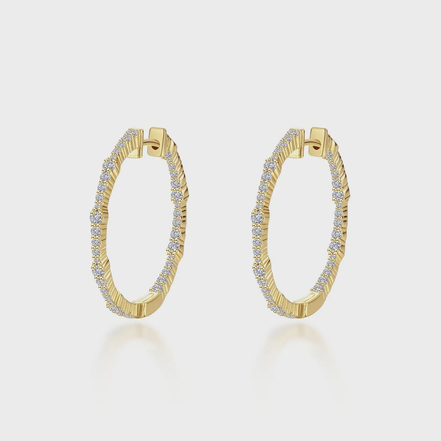SS Gold Plated 30mm Sim Diamond Hoop Earrings