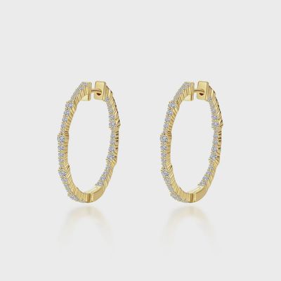 SS Gold Plated 30mm Sim Diamond Hoop Earrings