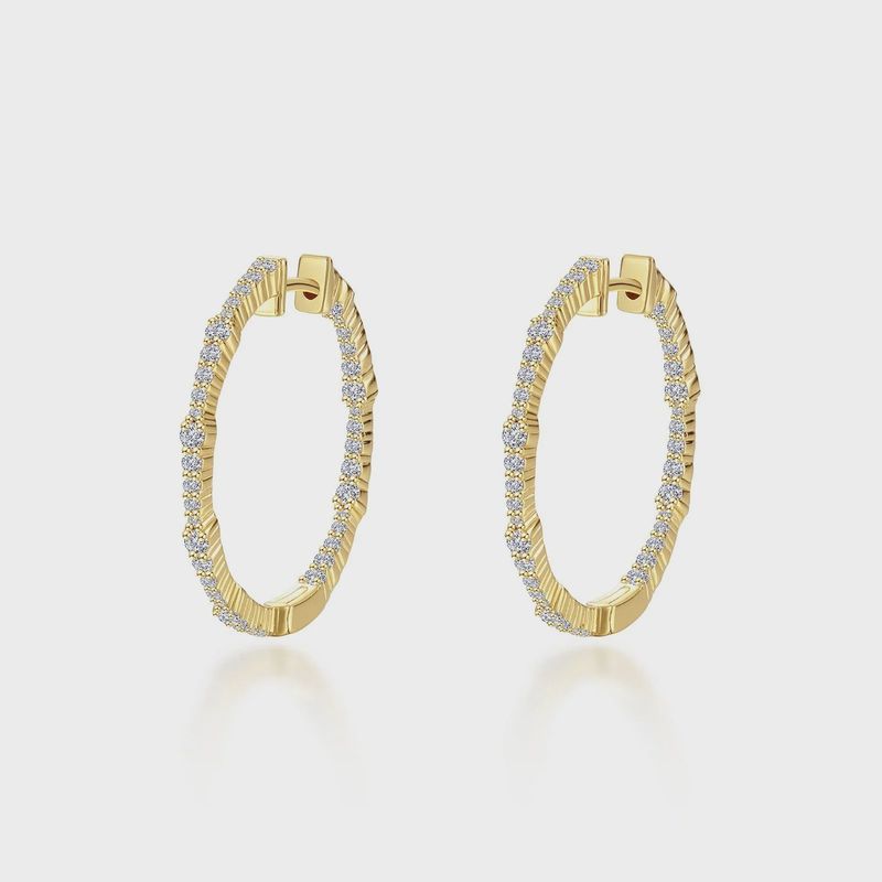 SS Gold Plated 30mm Sim Diamond Hoop Earrings