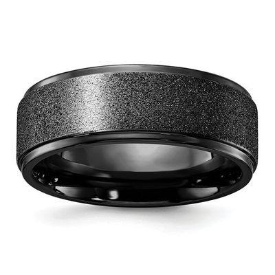 Titanium Polished Laser-cut Center Black 8mm Band