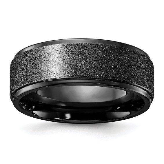 Titanium Polished Laser-cut Center Black 8mm Band, Ring Size: Size 10