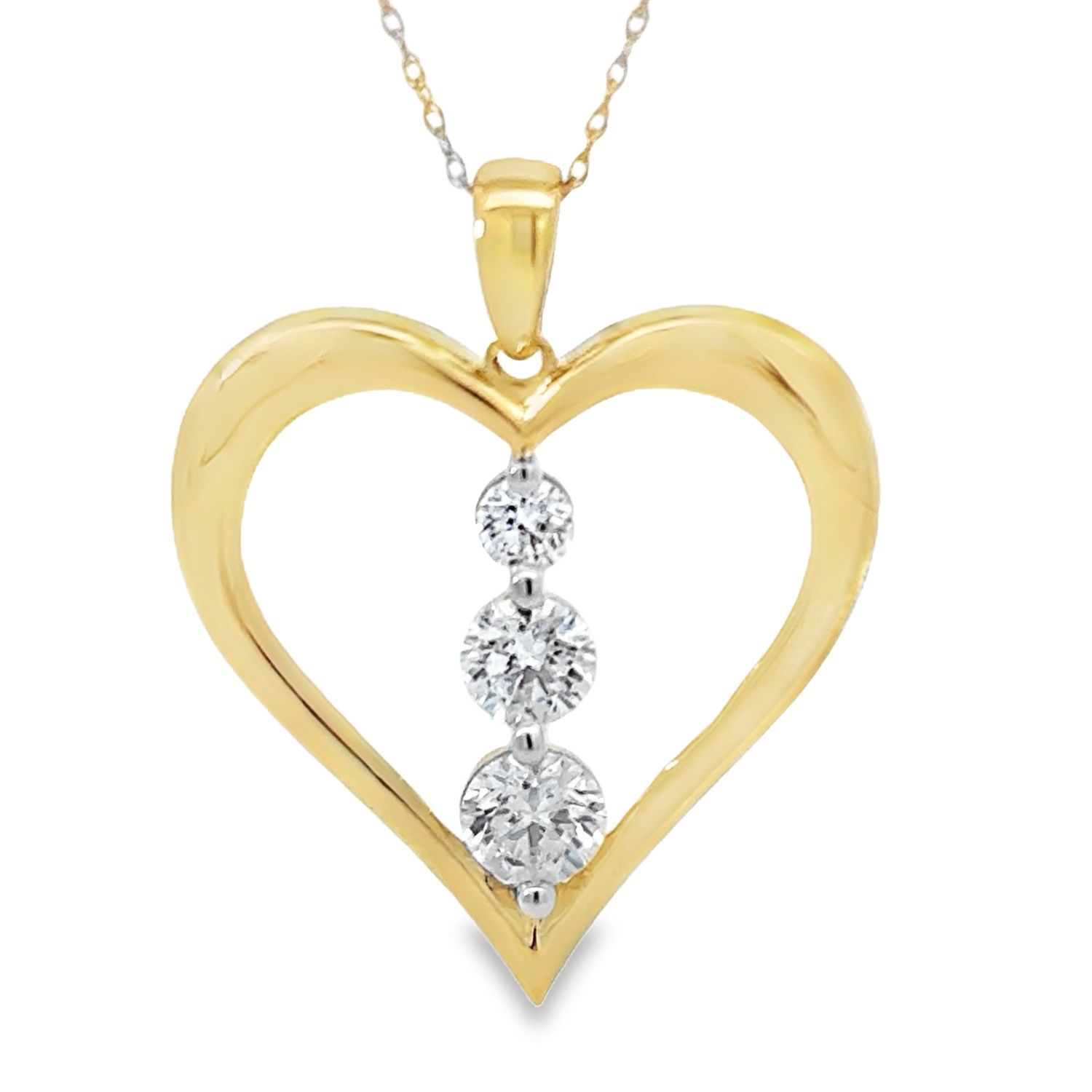 10k YG 1.00ctw Lab Diamond Heart Necklace 18"
