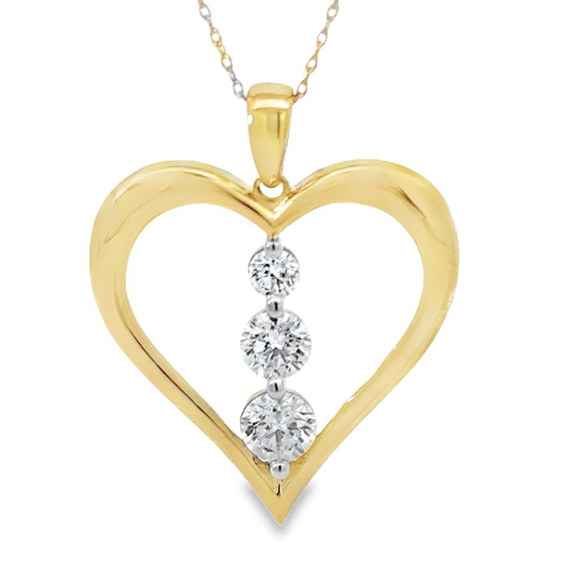 10k YG 1.00ctw Lab Diamond Heart Necklace 18"