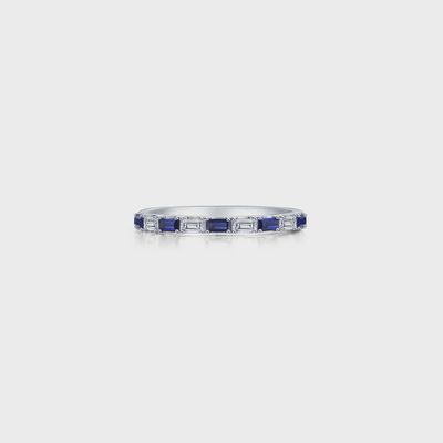 SS Baguette Simulated Diamond & Lab Sapphire Half Eternity Band