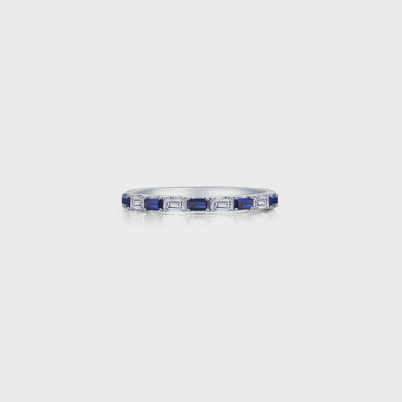 SS Baguette Simulated Diamond & Lab Sapphire Half Eternity Band