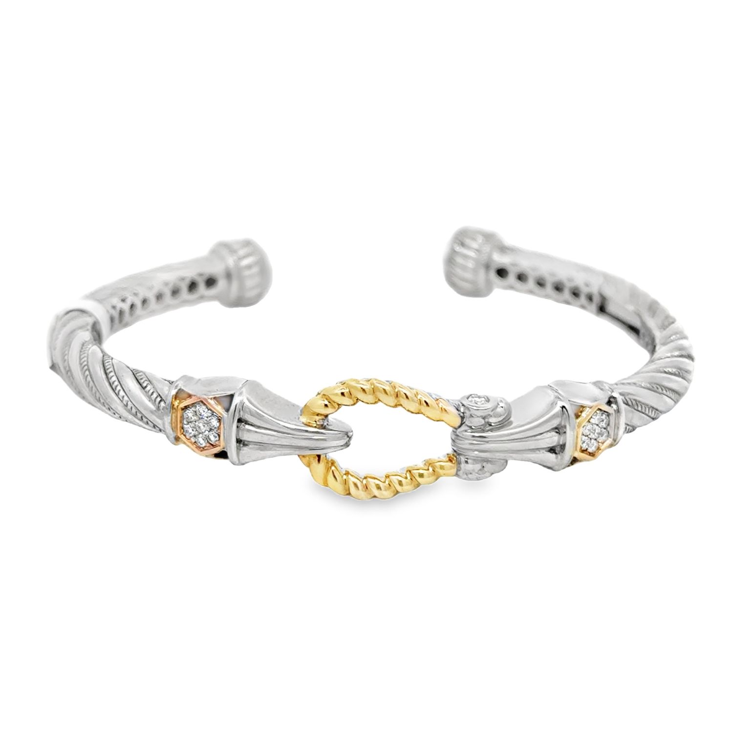SS & 14k YG 0.30ctw Diamond Hinged Bracelet