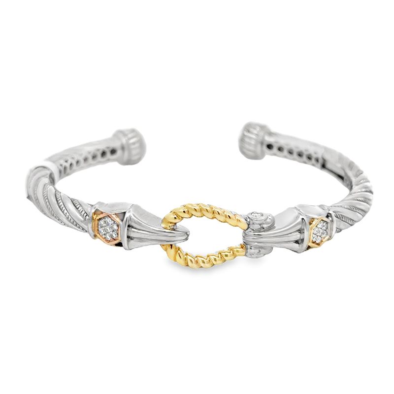 SS & 14k YG 0.30ctw Diamond Hinged Bracelet