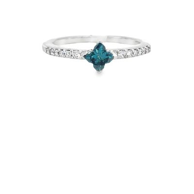 14k WG 0.60ctw Blue & White Diamond Clover Radiance Ring