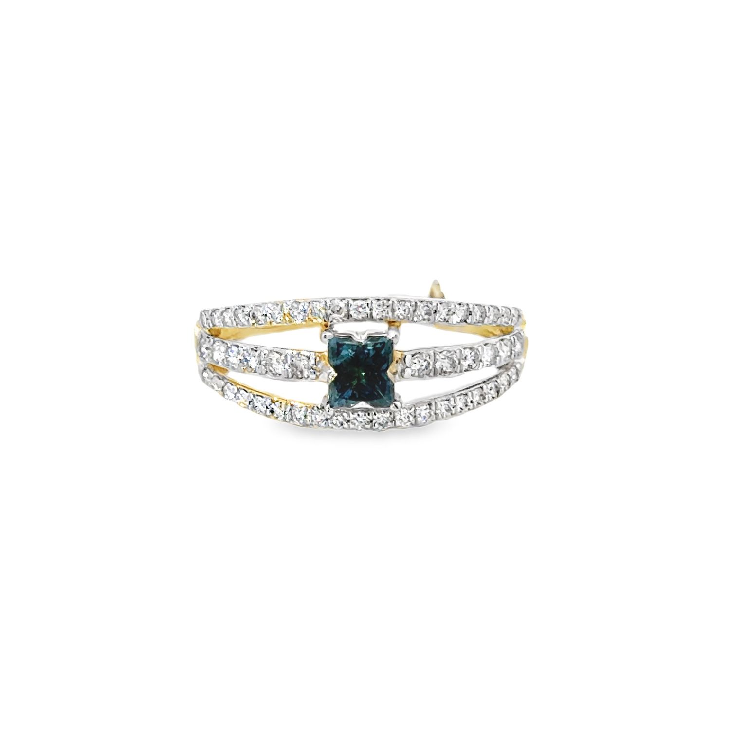 14k YG 0.90ctw Blue & White Diamond Ring