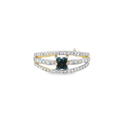14k YG 0.90ctw Blue & White Diamond Ring