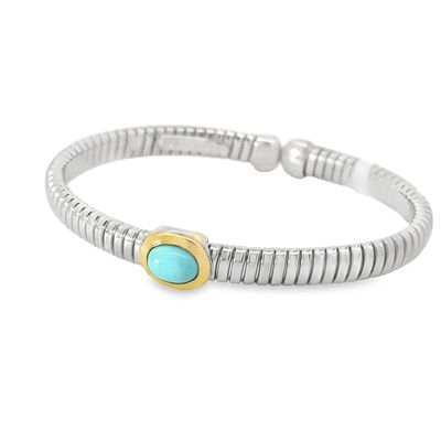 SS, Stainless & 18k YG Turquoise Bracelet Bangle