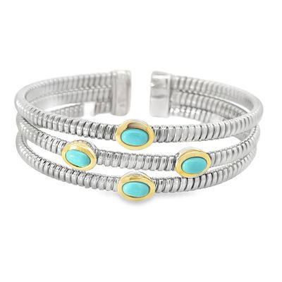 SS, Stainless & 18k YG 3 Strand Turquoise Bangle