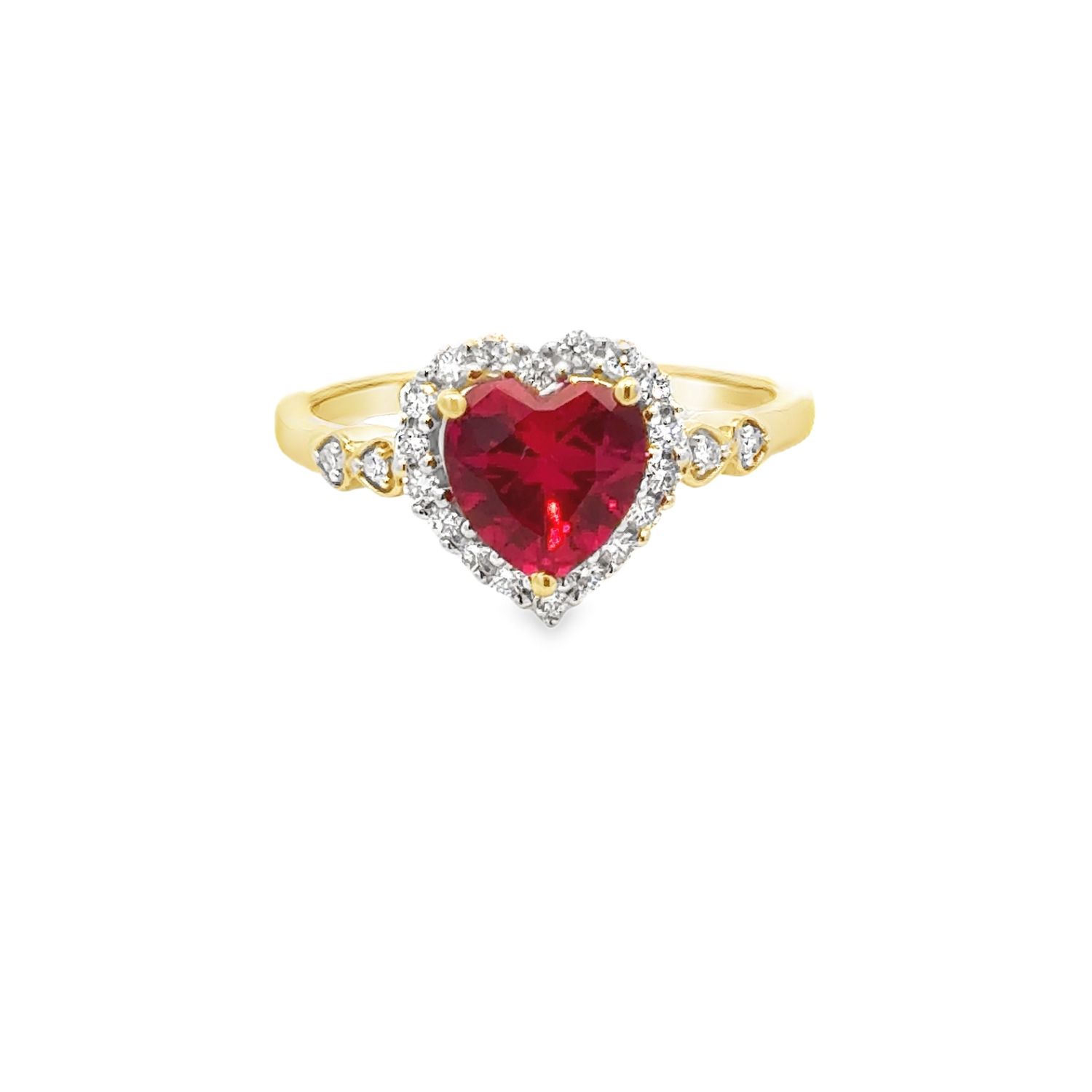 10k YG 0.20ctw Lab Diamond 1.60ct Lab Ruby Ring