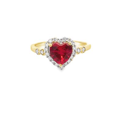 10k YG 0.20ctw Lab Diamond 1.60ct Lab Ruby Ring