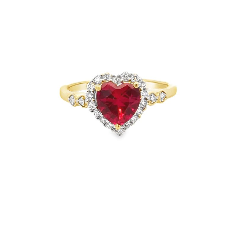 10k YG 0.20ctw Lab Diamond 1.60ct Lab Ruby Ring