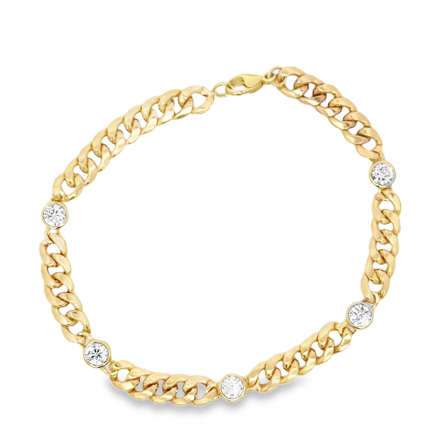 10k YG 1.00ctw Lab Diamond Cable Link Station Bracelet