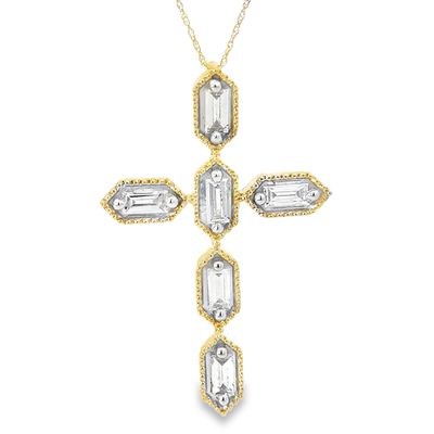 10k YG 1.00ctw Lab Diamond Cross Necklace 18"
