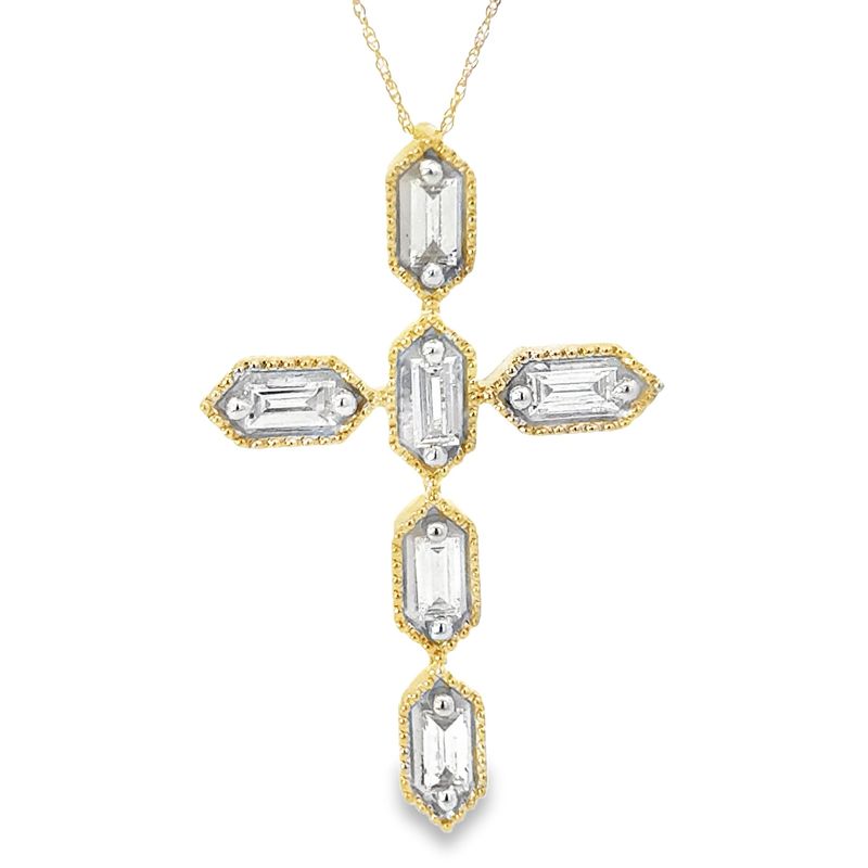 10k YG 1.00ctw Lab Diamond Cross Necklace 18"