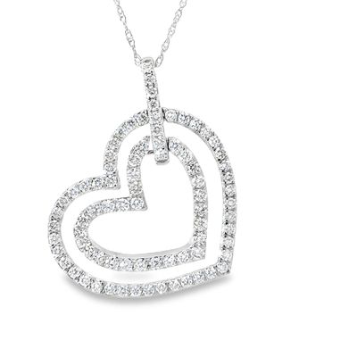 10k WG 1.00ctw Lab Diamond Double Heart Necklace 18"