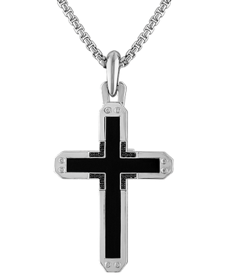 Bulova Silver, Black Onyx & Black Diamond Cross Pendant