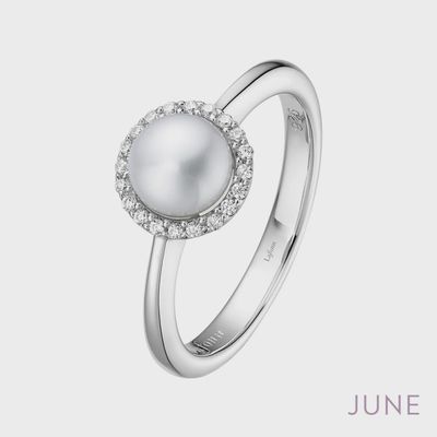SS Cultured Pearl & Simulated Diamond Ring