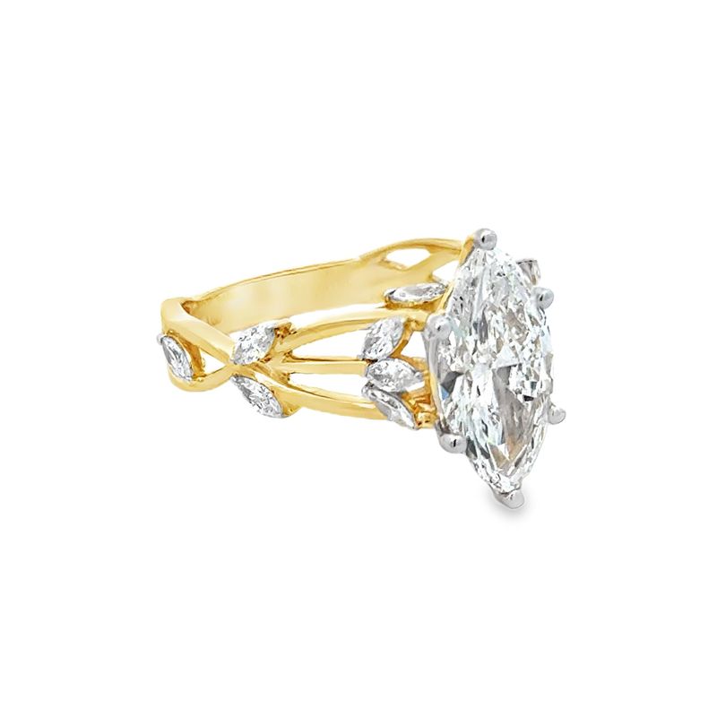 14k YG 2.40ctw Lab Diamond Floral Majesty Marquise Diamond Ring
