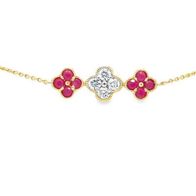 10k YG Lab Ruby & Lab Diamond Trio Clover  Bracelet
