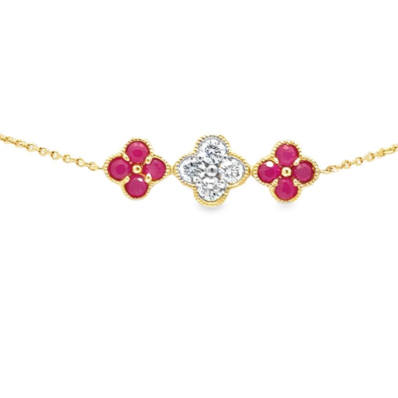 10k YG Lab Ruby & Lab Diamond Trio Clover  Bracelet