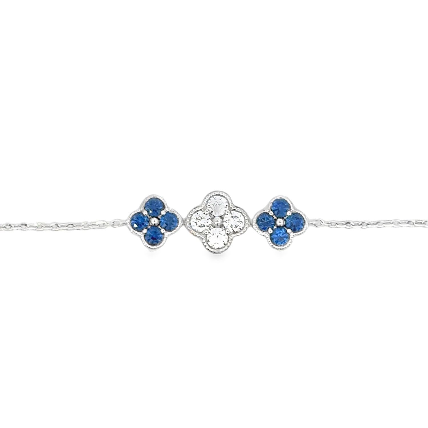10k WG Lab Sapphire & Lab Diamond Trio Clover Bracelet