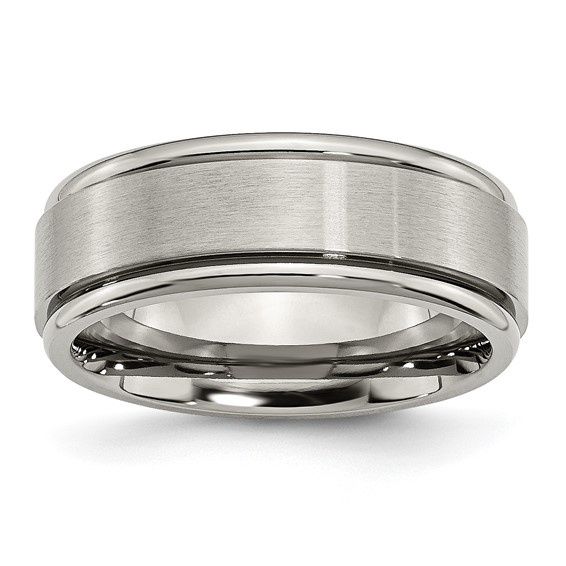 Titanium Brushed Center 8mm Ridged Edge Band, Ring Size: Size 9
