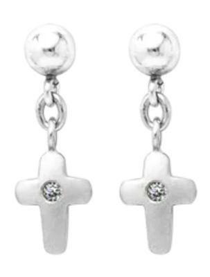 .925 Children's Diamond Cross Dangle Earrings