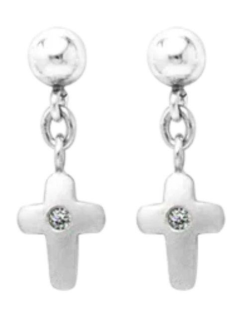 .925 Children's Diamond Cross Dangle Earrings .925 Children's Diamond Cross Dangle Earrings