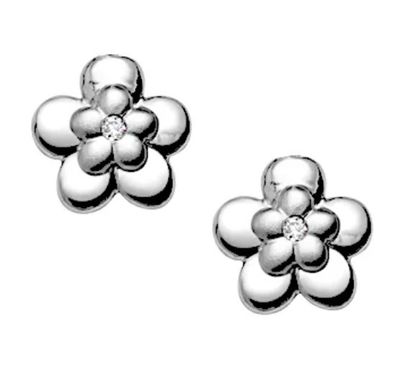 .925 Children's 0.02tcw Diamond Flower Post Earrings