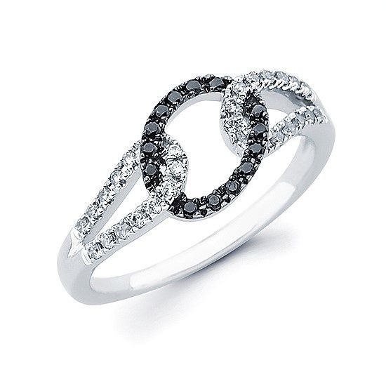 14k WG 0.25ctw Black & White Diamond Intertwined Ring