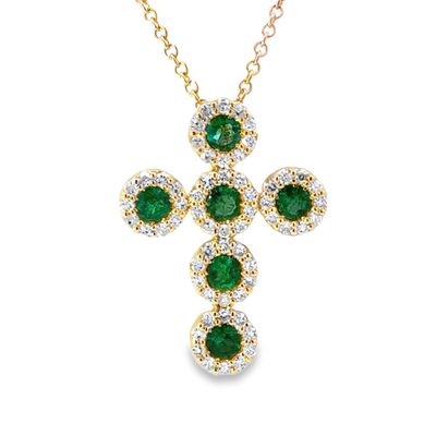 14k YG 0.37ctw Diamond & 0.52ctw Emerald Necklace