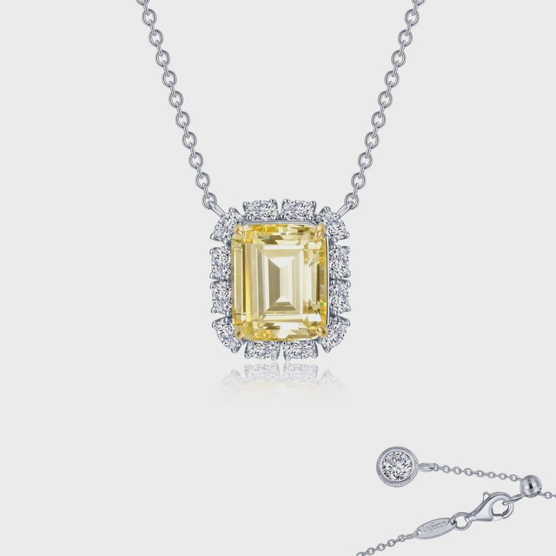SS Emerald-Cut Halo Necklace