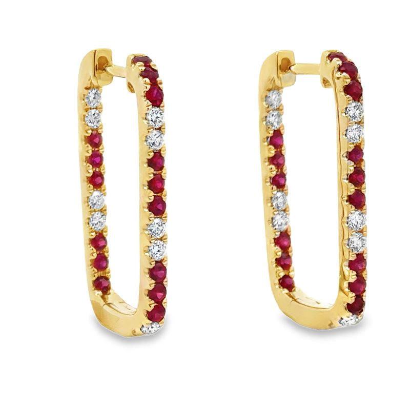 14kt YG 0.51ctw Diamond & 0.83ctw Ruby Hoop Earring