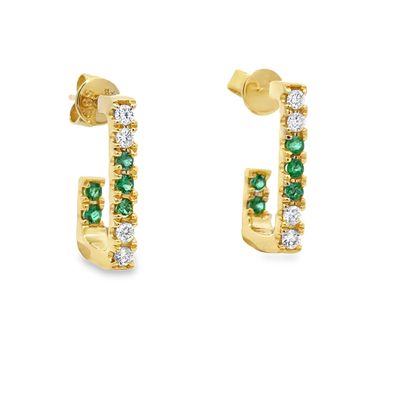 14k YG 0.27ctw Emerald & 0.24ctw Diamond Earrings