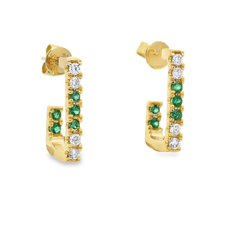 14k YG 0.27ctw Emerald & 0.24ctw Diamond Earrings