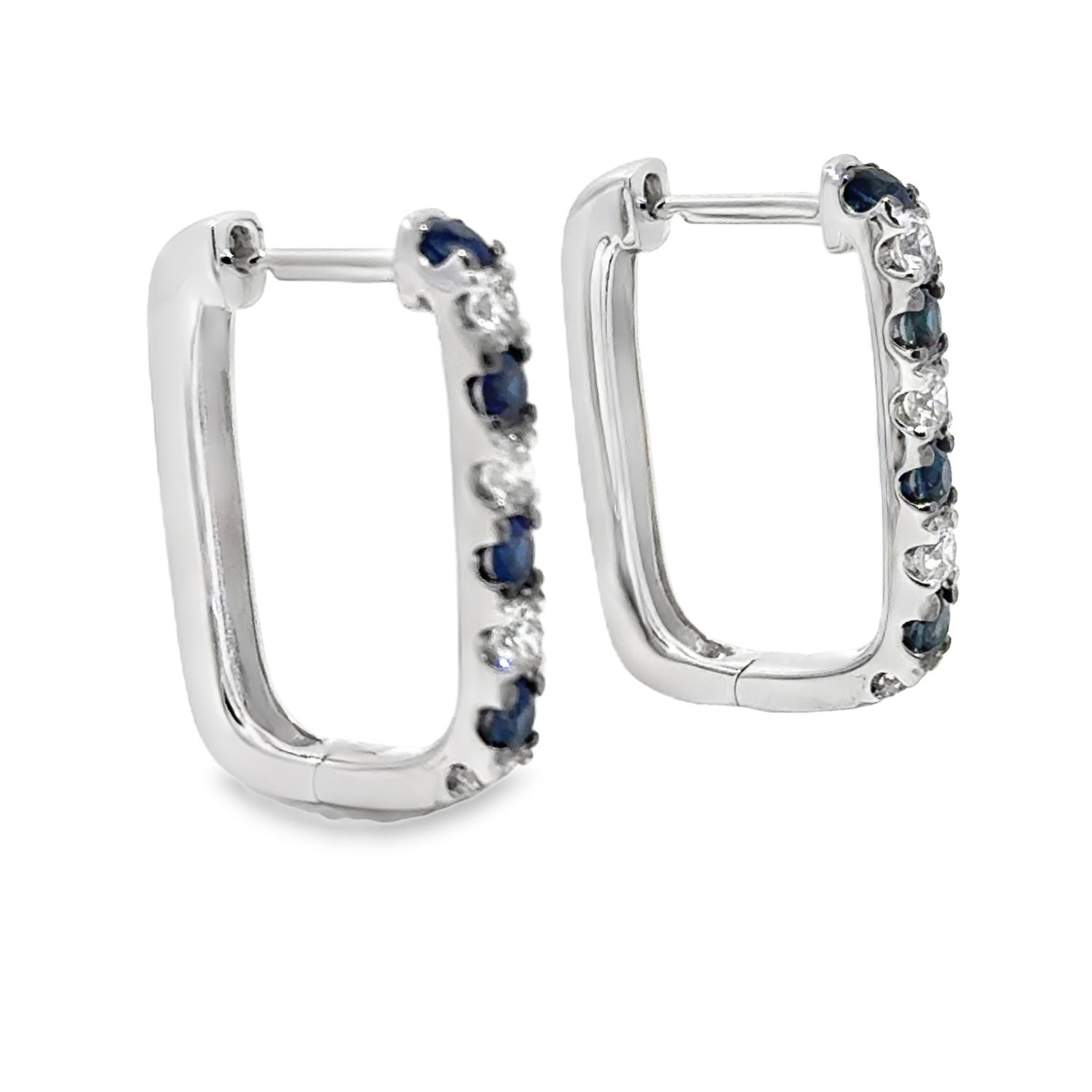 14kt WG 0.54ctw Diamond & 0.66ctw Sapphire Hoop Earrings 14kt WG 0.54ctw Diamond & 0.66ctw Sapphire Hoop Earrings
