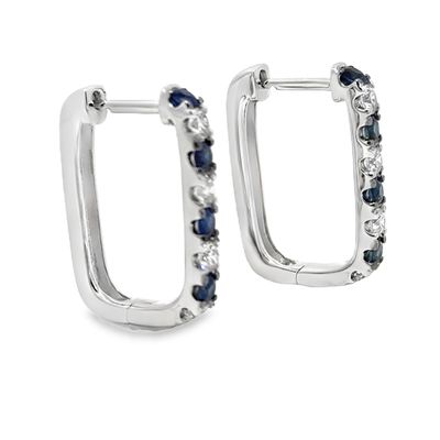 14kt WG 0.54ctw Diamond & 0.66ctw Sapphire Hoop Earrings